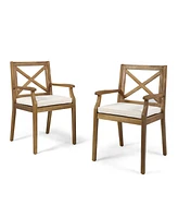 White Cushion Patio Dining Chairs - Solid Wood, Water-Resistant