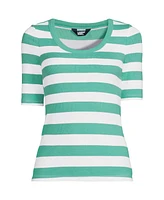 Lands' End Women's Drapey Rib Fitted Elbow Sleeve Scoop Neck Tee
