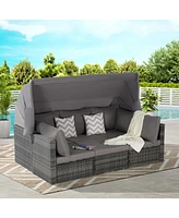 5-Piece Outdoor Wicker Daybed Set with Canopy & Cushions