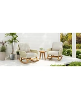 Modern 3-piece outdoor rocking set, Ivory cushions, wood table, Ideal for patios