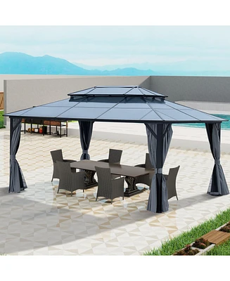 12'x16' Aluminum Gazebo, Polycarbonate Roof, Netting & Curtains