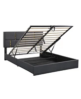 Queen Size Upholstered Platform Bed with Hydraulic Storage System,No Box Spring Needed,Black