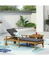 Acacia Wood Adjustable Outdoor Chaise Lounge with Water-Resistant Cushion