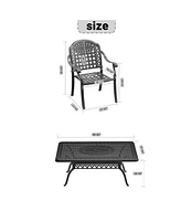 7-Piece Cast Aluminum Patio Set, Black Frame, Random Color Cushions