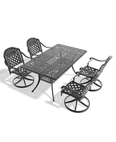5-Pc Cast Aluminum Dining Set, 4 Swivel Chairs & Rectangular Table, Black Frame