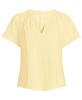 Lands' End Women's Slub Short Sleeve Notch Neck Top