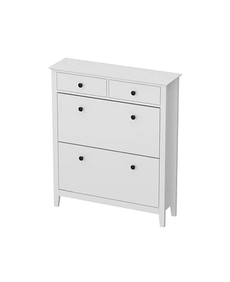 White 4-door shoe cabinet with two adjustable drawers,wooden shoe rack with leg
