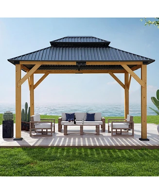 Fir wood gazebo, steel roof, netting, outdoor patio