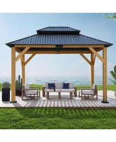 Fir wood gazebo, steel roof, netting, outdoor patio