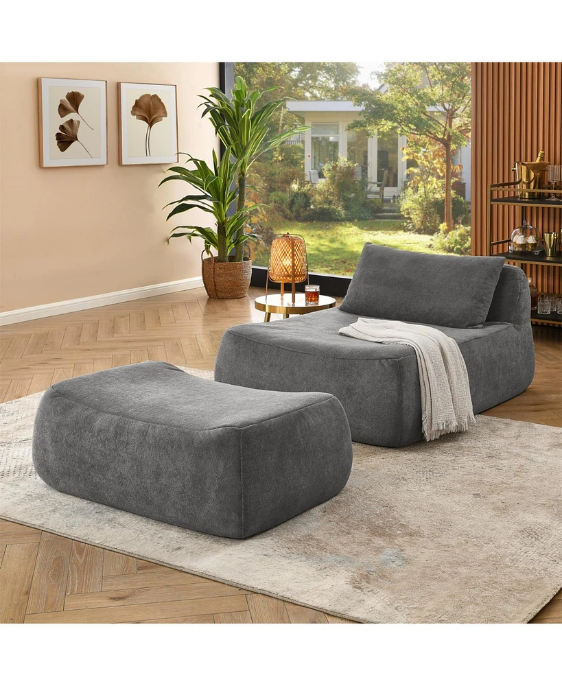 Large beanbag sofa with pillow & ottoman