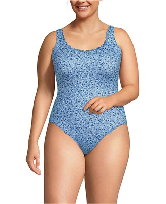 Lands' End Plus Tugless Scallop One Piece Swimsuit