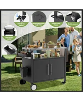 Outdoor Grill Cart, Storage, Hooks, Spice Rack - Black