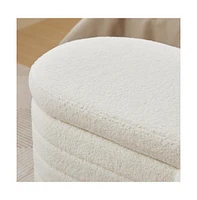 S03 Basics Upholstered Storage Ottoman and Entryway Bench White