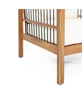 Acacia/Wicker Outdoor Club Chair, Deep Seating, Beige Cushion