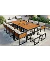 18-pc Acacia Patio Set, 8 Chairs, 8 Ottomans, 2 Tables, Cushions, Beige