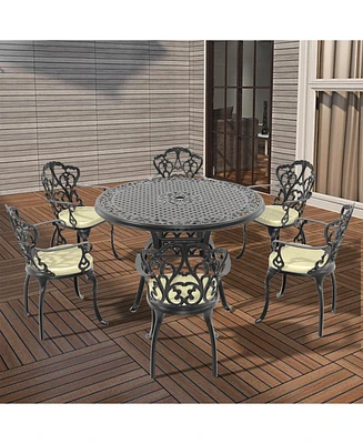(Cushions In Random Colors)7-Piece Set Of Cast Aluminum Patio Furniture