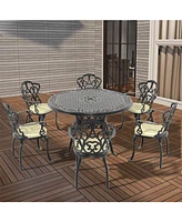 (Cushions In Random Colors)7-Piece Set Of Cast Aluminum Patio Furniture