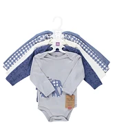 Touched by Nature Baby Boys Cotton Long-Sleeve Bodysuits, Blue Peanut, Preemie