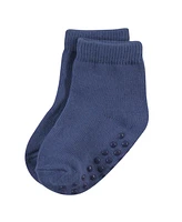 Touched by Nature Toddler Boys Cotton Socks with Non-Skid Gripper for Fall Resistance, Blue, 2-4