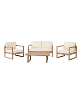 Acacia Patio Set, 4 Pieces, Cushions, Coffee Table, Brown/Beige