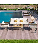 4-Piece Outdoor Sectional Sofa Set, Patio seating with cushions & coffee table, beige
