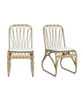 Outdoor wicker dining chairs (set of 2) with washable cushions, Natural