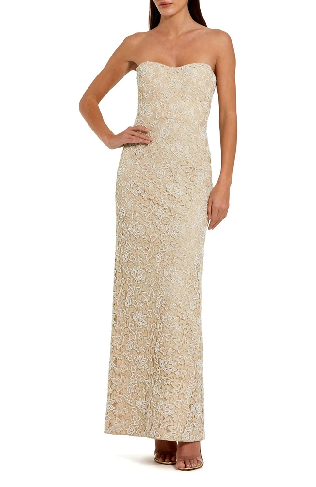 Mac Duggal Women's Strapless Beaded Lace Fitted Column Gown