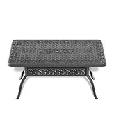 7-Piece Cast Aluminum Dining Set, 2 Swivel, 4 Chairs, Rectangular Table