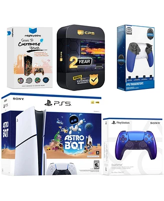 Sony PlayStation 5 Slim Disc Astro Bot Bundle with Extra Controller, Trigger Stop Kit, MightySkins Code and 2 Year Extended Warranty