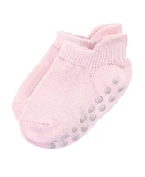 Touched by Nature Toddler Girls Cotton Socks with Non-Skid Gripper for Fall Resistance, Solid Pink Coral, 4-6
