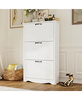 Wooden 3-door natural shoe cabinet, multi-purpose shoe rack with adjustable shelves,white