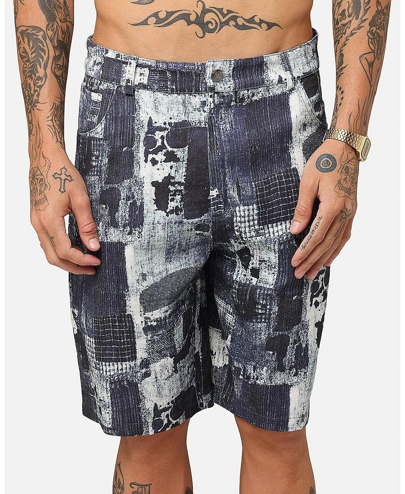 Xxiii Men's Printed Denim Patch Jorts