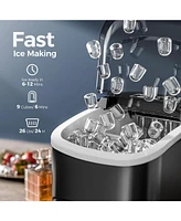 Cowsar Countertop Ice Maker,26Lbs/24H,9 Cubes 6 Mins,Portable Machine with Scoop and Basket,2 Sizes of Bullet Cube for Home Kitchen Off