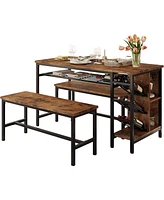 3-Piece Dining Table Set for 4, 47inch Kitchen Table with 2 Benches