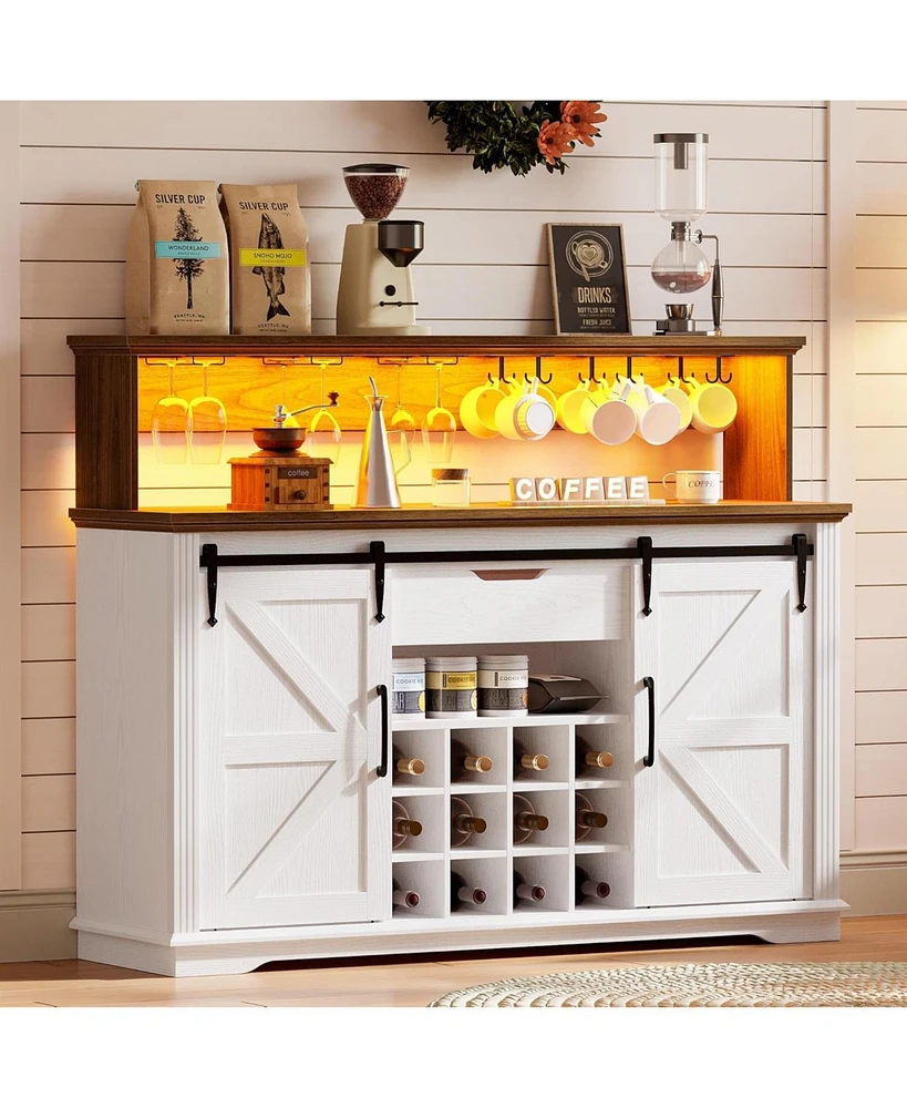 Wine Bar Cabinet with Wine and Glass Rack, Buffet Cabinet with Storage for Dining Room