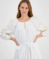 Style & Co Petite Cotton Embroidered Ladder-Trim Midi Dress, Exclusively at Macy's