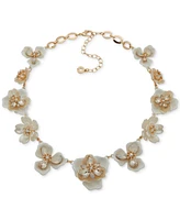 Anne Klein Gold-Tone Crystal Muti Flower Collar Necklace, 16" + 3" extender