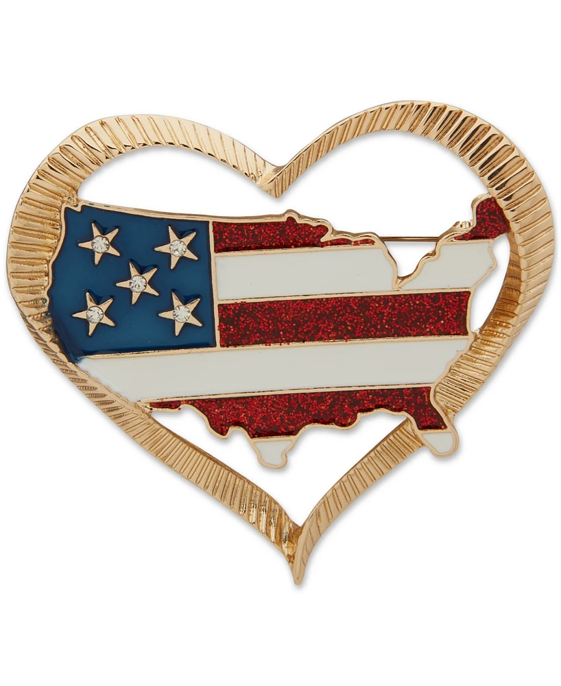 Anne Klein Gold-Tone Red, White & Blue American Flag Heart Pin