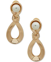 Anne Klein Gold-Tone Imitation Pearl Twisted Knot Clip-On Drop Earrings