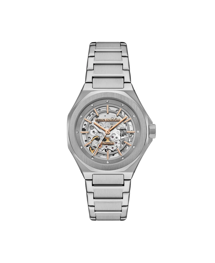 A|X Armani Exchange Women's Automatic Three-Hand Silver Stainless Steel Watch, 36mm