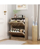 The 2-door wooden shoe cabinet and fashionable shutter door design, sturdy and durable, efficient and stored