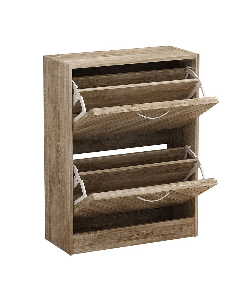The 2-door wooden shoe cabinet and fashionable shutter door design, sturdy and durable, efficient and stored