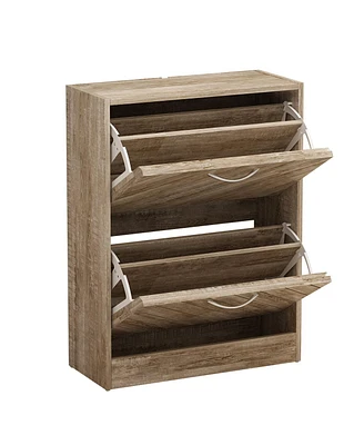 The 2-door wooden shoe cabinet and fashionable shutter door design, sturdy and durable, efficient and stored