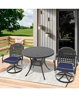 3-pc Cast Aluminum Dining Set, 2 Swivel Chairs, 39" Round Table, Black Frame
