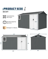 8x12 Metal Shed, Window, Floor, Vents, Hinged Door