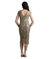 Tadashi Shoji Women's Evonne Sequin Embroidered Dress Smoke Pearl