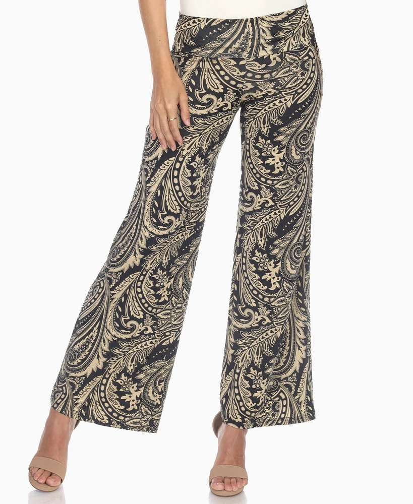 White Mark Women's Paisley Print Wide Leg Pants