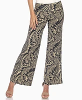White Mark Women's Paisley Print Wide Leg Pants