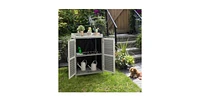 Solid Wood Patio Storage Cabinet Garden Potting Bench Table with Metal Top