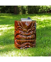 Tropical Tiki Head Ceramic Garden Stool Side Table with Wood-Look Finish - Indoor or Outdoor Use - 17.25-Inch H